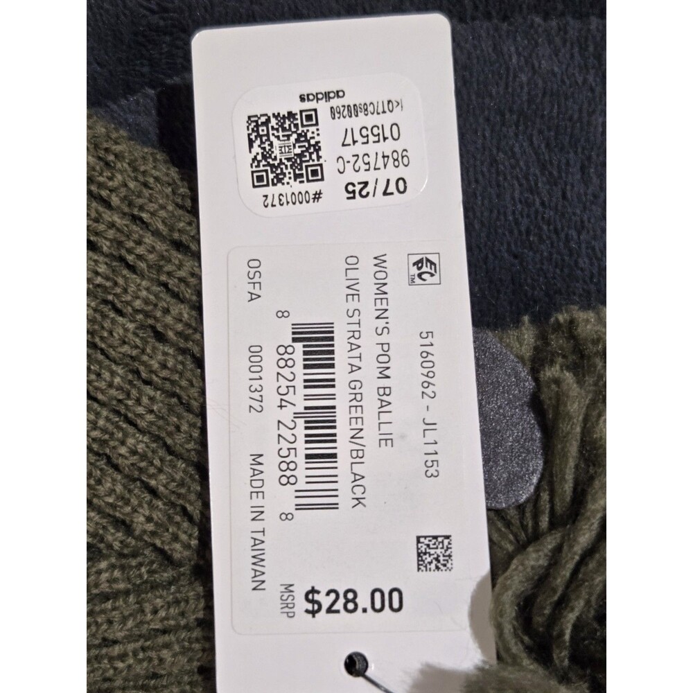 Adidas Women's Pom Ballie Knit Olive Strata Green Beanie New - Picture 4 of 4